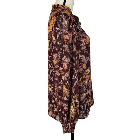 Maison d’Amelie Large Top Floral Lined Keyhole V-Neck Long Balloon Sleeves Mult - Picture 5 of 10